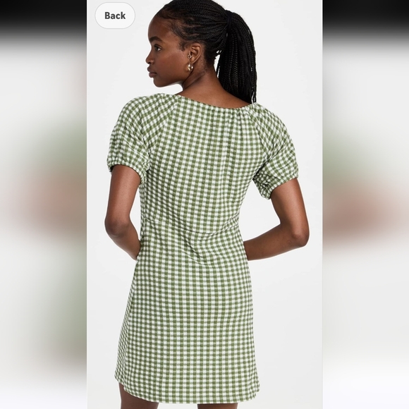Madewell Jacquard Puff-Sleeve Mini Dress in Gingham Check Faded Palm Size XS - Picture 2 of 13